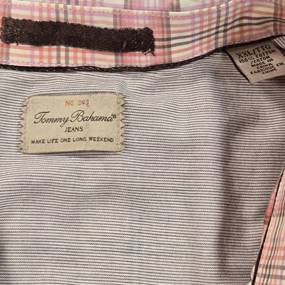 Tommy Bahama Shirt Mens 2XL‎ Pink Plaid Long Sleeve Button Front Casual Cotton